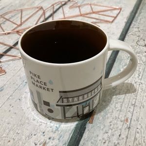 Starbucks 2015 Pike Place Market mug coffee shop cup brown blue Seattle grey